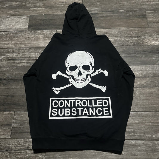 CONTROLLED SUBSTANCE BLACK PULLOVER COWBOY HOODIE SWEATSHIRT SZ L SKULL RODEO Yesterday's Fits Clothing Fashion Vintage Streetwear Fashion Item