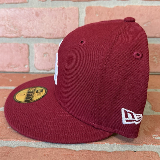 NEW ERA LOS ANGELES DODGERS PLAIN LOGO MAROON WHITE FITTED BASEBALL CAP 7 HAT Yesterday's Fits Clothing Fashion Vintage Streetwear Fashion Item