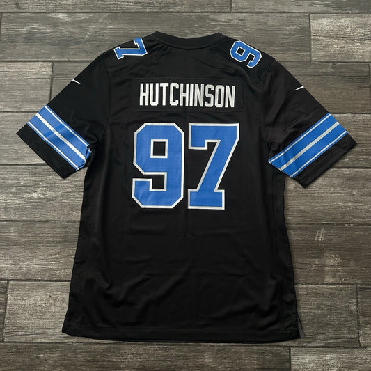NWT $130 NIKE DETROIT LIONS AIDEN HUTCHINSON FOOTBALL JERSEY MOTOR CITY BLACK L Yesterday's Fits Clothing Fashion Vintage Streetwear Fashion Item