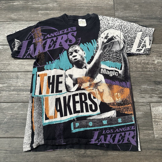 VTG 90s MAGIC JOHNSON TEES THE LAKERS AOP ALL OVER PRINT NBA BASKETBALL SHIRT L Yesterday's Fits Clothing Fashion Vintage Streetwear Fashion Item