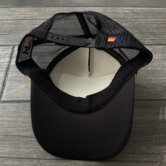 AVIATOR NATION PATRIOTIC VINTAGE TRUCKER BLACK SNAPBACK PATCH HAT GOLD CORD USA Yesterday's Fits Clothing Fashion Vintage Streetwear Fashion Item