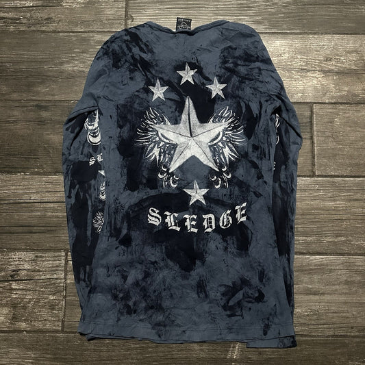 Y2K SLEDGE USA A NEW KIND BLUE TIE-DYE LONG SLEEVE SHIRT GRUNGE BABY DOLL SZ L Yesterday's Fits Clothing Fashion Vintage Streetwear Fashion Item