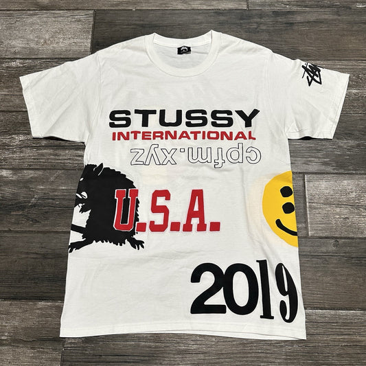 2019 STUSSY CACTUS PLANT FLEA MARKET CPFM AOP WHITE T-SHIRT SZ M MULTI-LOGO Yesterday's Fits Clothing Fashion Vintage Streetwear Fashion Item