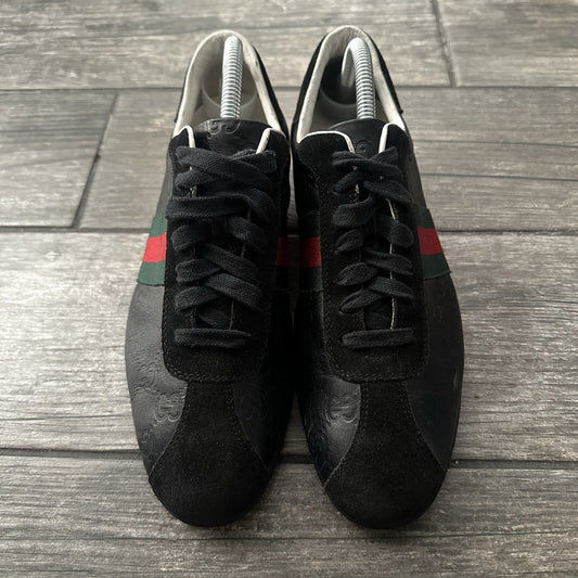 Y2K GUCCI BLACK LEATHER SZ 40 USA 8 TRAINERS WEB ACCENT 138732 SNEAKERS NO BOX Yesterday's Fits Clothing Fashion Vintage Streetwear Fashion Item