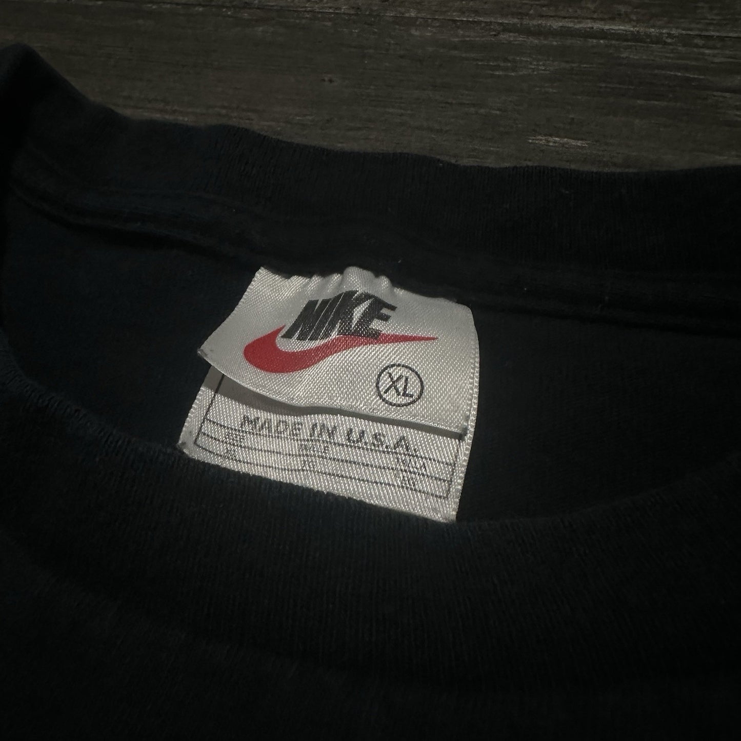 VTG NIKE CENTER SWOOSH BLACK SILVER CHECK TEE FADED T-SHIRT SZ XL USA WHITE TAG Yesterday's Fits Clothing Fashion Vintage Streetwear Fashion Item