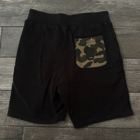 A BATHING APE BAPE BLACK COTTON SHARK FACE SWEAT SHORTS HEAVYWEIGHT CAMO SZ S A Bathing Ape Clothing Fashion Vintage Streetwear Fashion Item