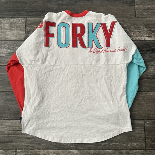 DISNEY SPIRIT JERSEY TOY STORY FORKY LONG SLEEVE SHIRT WHITE RED BLUE SZ L Yesterday's Fits Clothing Fashion Vintage Streetwear Fashion Item
