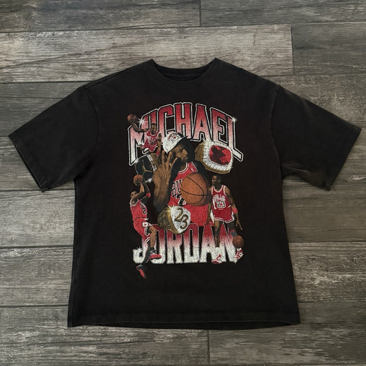 AIR JORDAN RINGS HEAVYWEIGHT 'DISTRESSED' TEE T-SHIRT SZ M OVERSIZED BASKETBALL Yesterday's Fits Clothing Fashion Vintage Streetwear Fashion Item