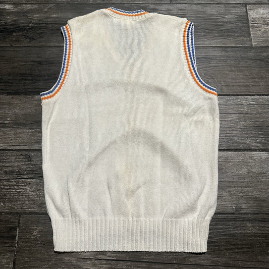 VTG 80s CONVERSE KNIT SWEATER VEST SZ L WHITE ORANGE BLUE SLEEVELESS Yesterday's Fits Clothing Fashion Vintage Streetwear Fashion Item