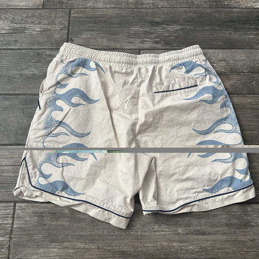 SMOKE RISE SUPER SONIC WOVEN SHORTS OFF-WHITE BLUE FLAMES SZ L BAGGY Yesterday's Fits Clothing Fashion Vintage Streetwear Fashion Item