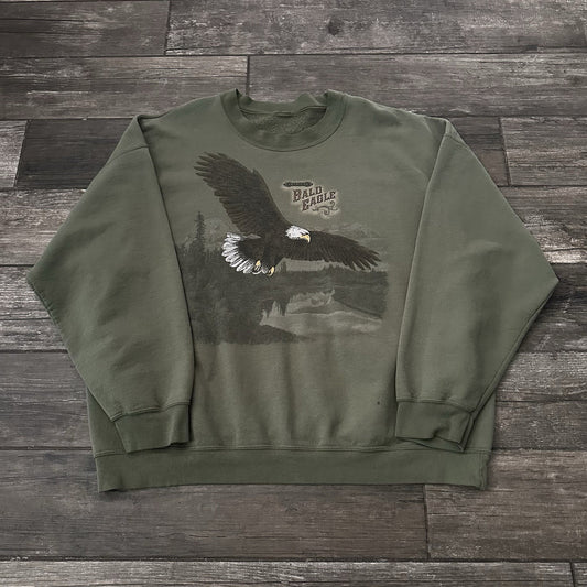 VTG 90s AMERICAN BALD EAGLE GREEN FADED NATURE SWEATSHIRT BAGGY SZ XL USA Yesterday's Fits Clothing Fashion Vintage Streetwear Fashion Item