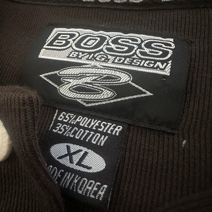 Y2K BOSS I.G. DESIGN LONG SLEEVE SWEATER STRIPED SLEEVE XL CHOCOLATE BROWN (J) Yesterday's Fits Clothing Fashion Vintage Streetwear Fashion Item