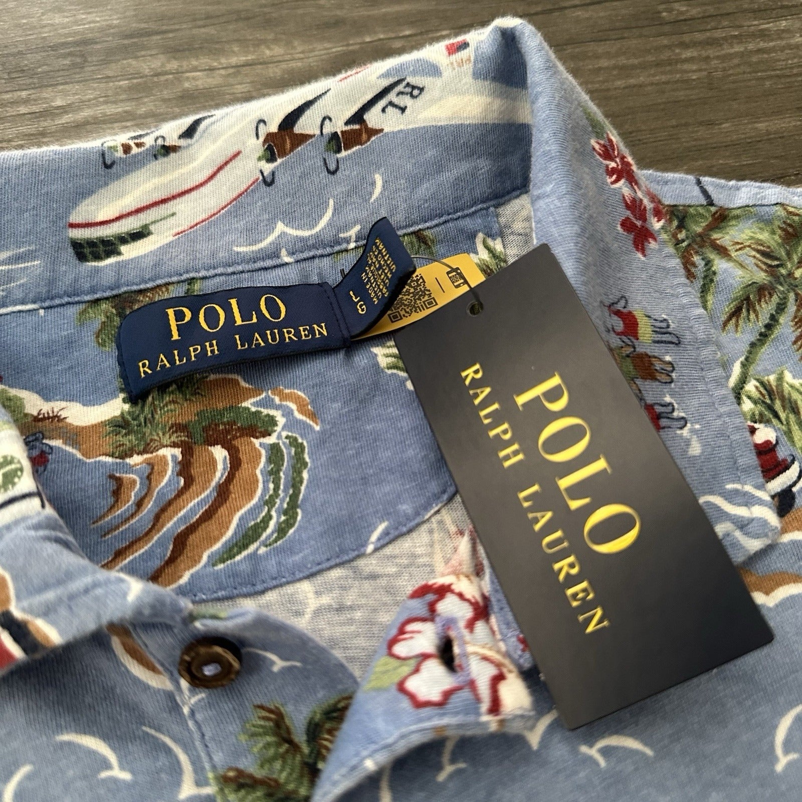 NWT POLO RALPH LAUREN BEAR AOP ALL OVER PRINT BLUE BEACH SHIRT SZ L PALM TREE Yesterday's Fits Clothing Fashion Vintage Streetwear Fashion Item