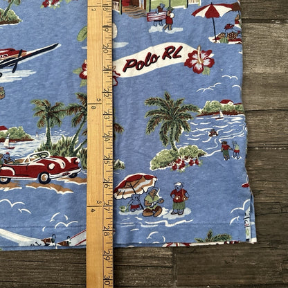 NWT POLO RALPH LAUREN BEAR AOP ALL OVER PRINT BLUE BEACH SHIRT SZ L PALM TREE Yesterday's Fits Clothing Fashion Vintage Streetwear Fashion Item