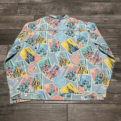 NWT DISNEYLAND D23 CASTLES OF DISNEY PARKS ALL OVER PRINT DENIM JEAN JACKET XL Yesterday's Fits Clothing Fashion Vintage Streetwear Fashion Item