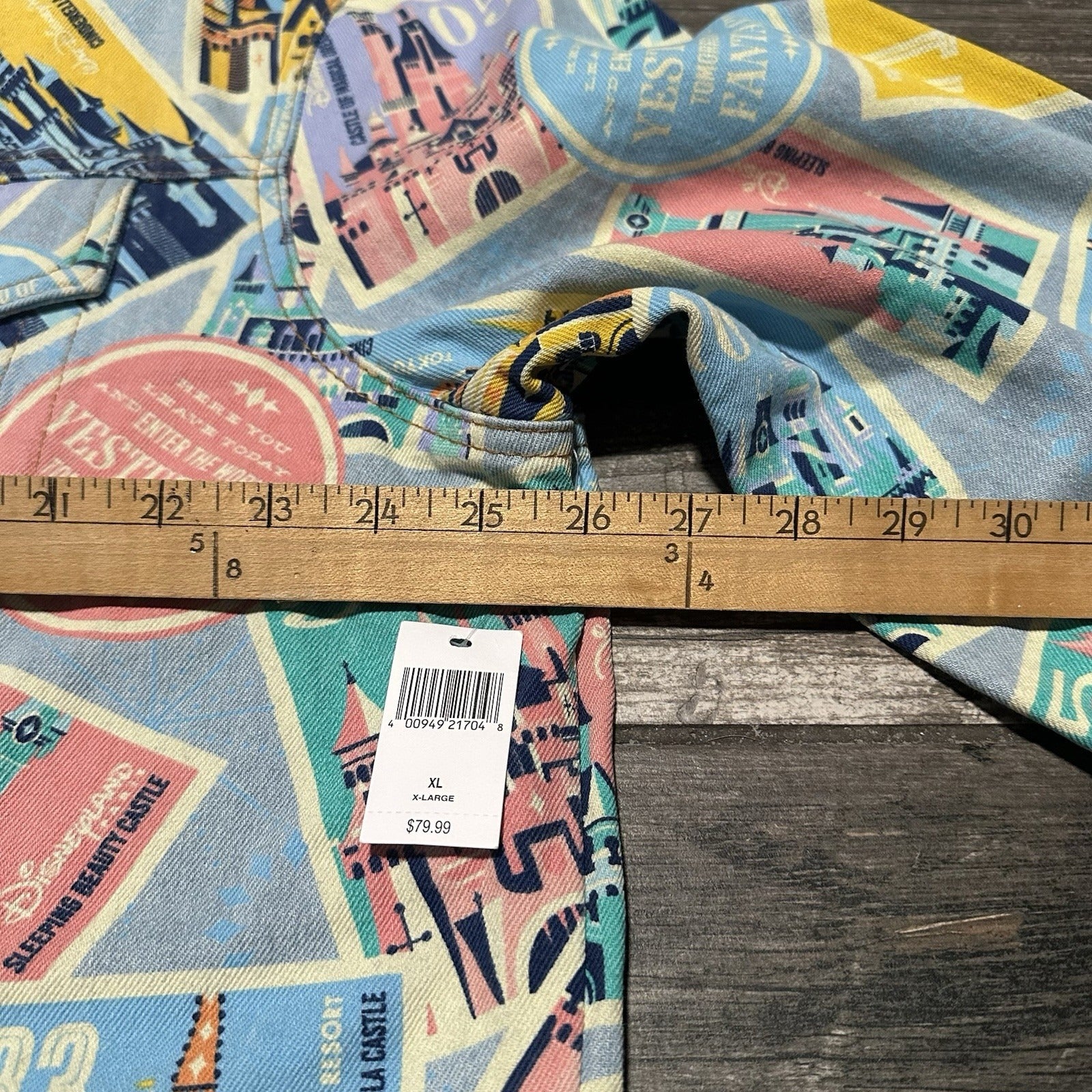 NWT DISNEYLAND D23 CASTLES OF DISNEY PARKS ALL OVER PRINT DENIM JEAN JACKET XL Yesterday's Fits Clothing Fashion Vintage Streetwear Fashion Item