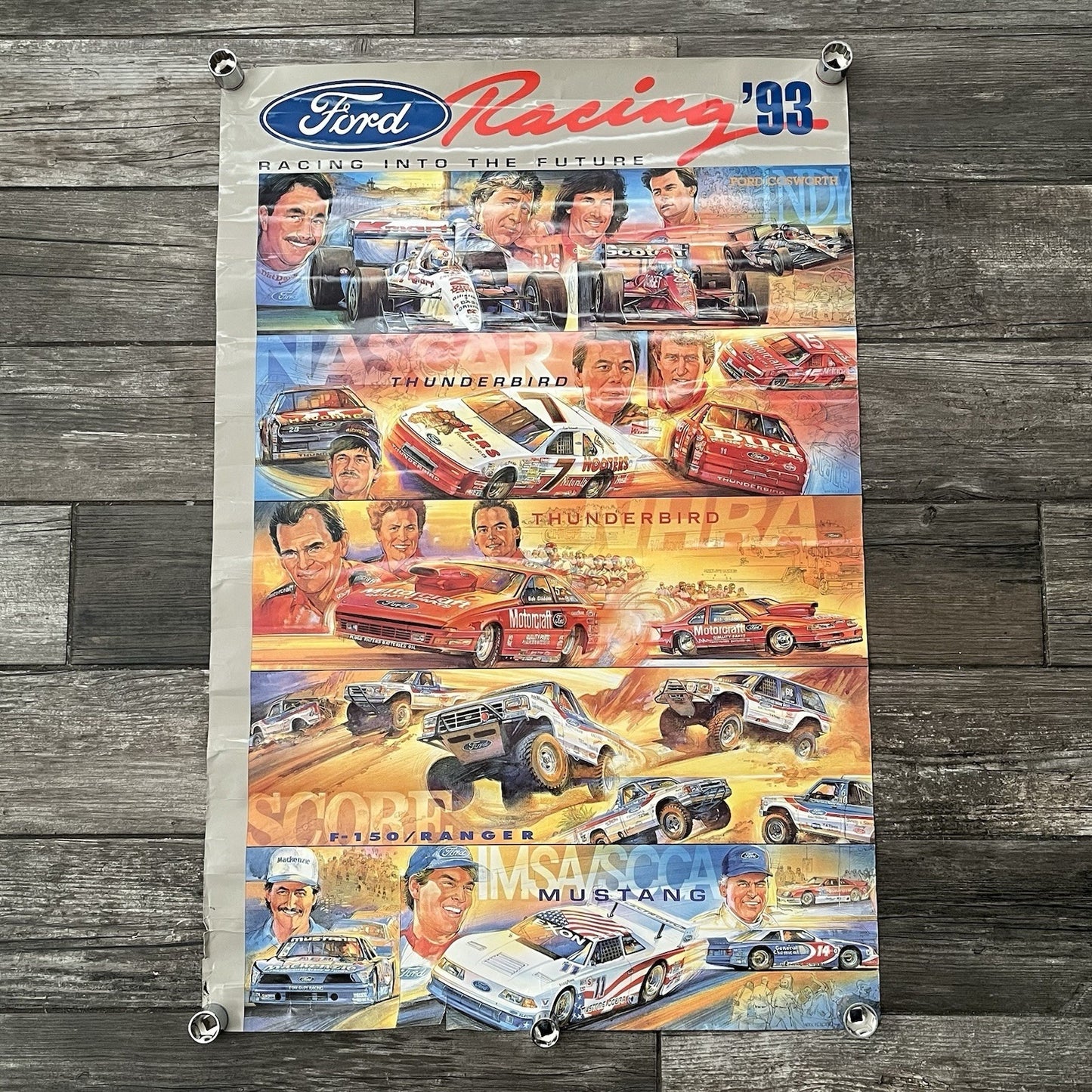 VTG 1993 FOR RACING INTO THE FUTURE CAR POSTER PROMO MUSTANG THUNDERBIRD PO9 Yesterday's Fits Clothing Fashion Vintage Streetwear Fashion Item