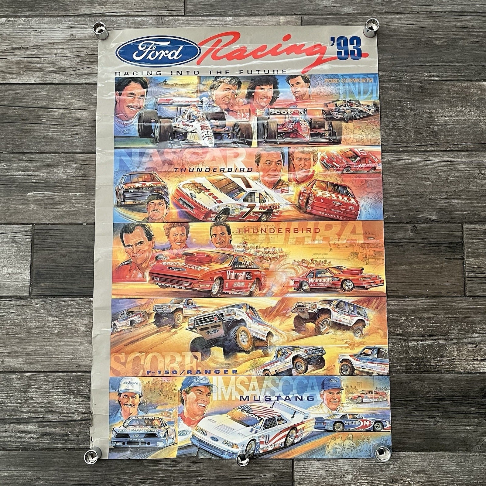 VTG 1993 FOR RACING INTO THE FUTURE CAR POSTER PROMO MUSTANG THUNDERBIRD PO9 Yesterday's Fits Clothing Fashion Vintage Streetwear Fashion Item