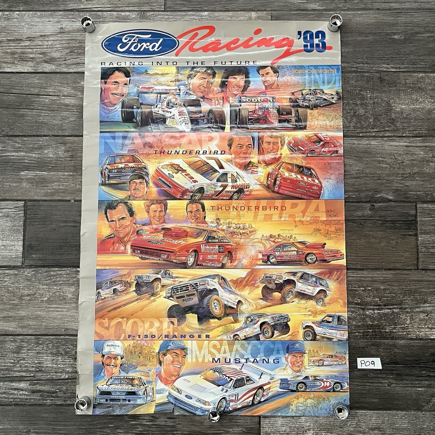 VTG 1993 FOR RACING INTO THE FUTURE CAR POSTER PROMO MUSTANG THUNDERBIRD PO9 Yesterday's Fits Clothing Fashion Vintage Streetwear Fashion Item