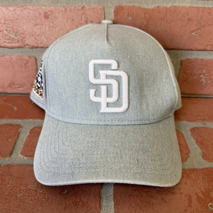 NEW ERA SAN DIEGO PADRES DENIM SNAPBACK BASEBALL BLUE HAT STADIUM PATCH TAN Yesterday's Fits Clothing Fashion Vintage Streetwear Fashion Item