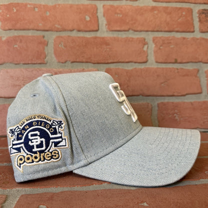 NEW ERA SAN DIEGO PADRES DENIM SNAPBACK BASEBALL BLUE HAT STADIUM PATCH TAN Yesterday's Fits Clothing Fashion Vintage Streetwear Fashion Item