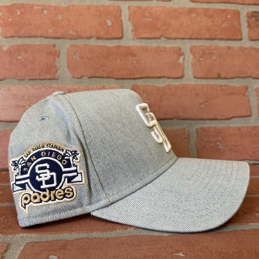 NEW ERA SAN DIEGO PADRES DENIM SNAPBACK BASEBALL BLUE HAT STADIUM PATCH TAN Yesterday's Fits Clothing Fashion Vintage Streetwear Fashion Item