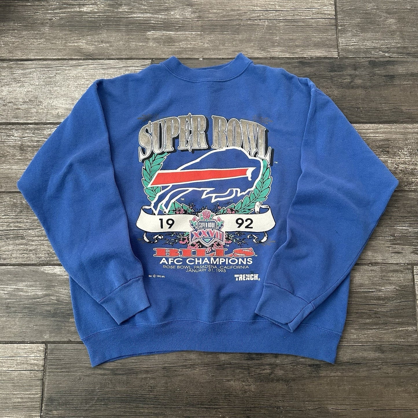 VTG BUFFALO BILLS AFC CHAMPS SUPER BOWL XXVII BLUE SWEATSHIRT FOOTBALL SZ L Yesterday's Fits Clothing Fashion Vintage Streetwear Fashion Item