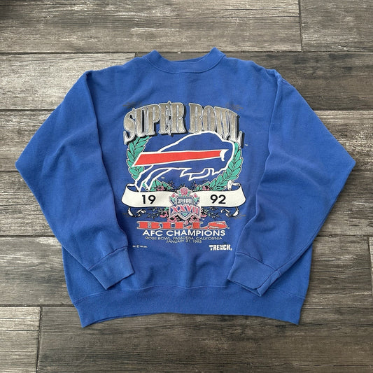 VTG BUFFALO BILLS AFC CHAMPS SUPER BOWL XXVII BLUE SWEATSHIRT FOOTBALL SZ L Yesterday's Fits Clothing Fashion Vintage Streetwear Fashion Item
