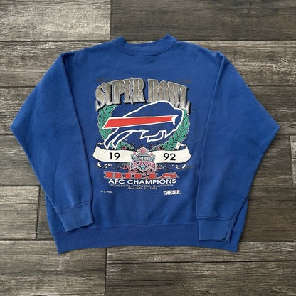 VTG BUFFALO BILLS AFC CHAMPS SUPER BOWL XXVII BLUE SWEATSHIRT FOOTBALL SZ L Yesterday's Fits Clothing Fashion Vintage Streetwear Fashion Item