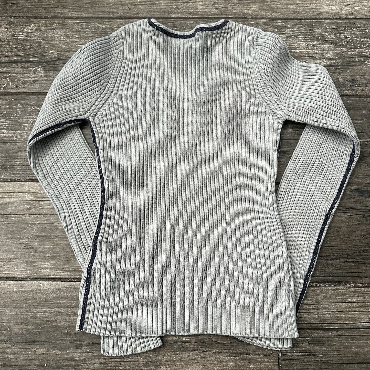 Y2K TOMMY JEANS GREY RIBBED V-NECK SWEATER GREY SZ M LONG SLEEVE TIGHT