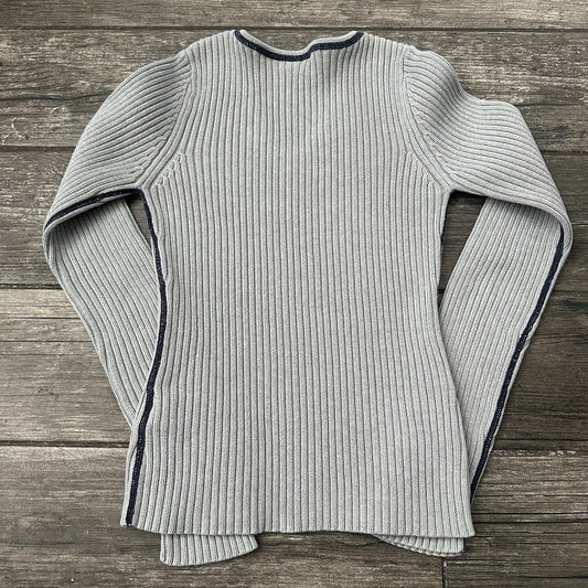 Y2K TOMMY JEANS GREY RIBBED V-NECK SWEATER GREY SZ M LONG SLEEVE TIGHT Yesterday's Fits Clothing Fashion Vintage Streetwear Fashion Item