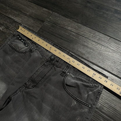 Y2K KANJI GREY BAGGY DENIM JEANS DISTRESSED FADED WIDE LEG MEASURES 40X32 Yesterday's Fits Clothing Fashion Vintage Streetwear Fashion Item