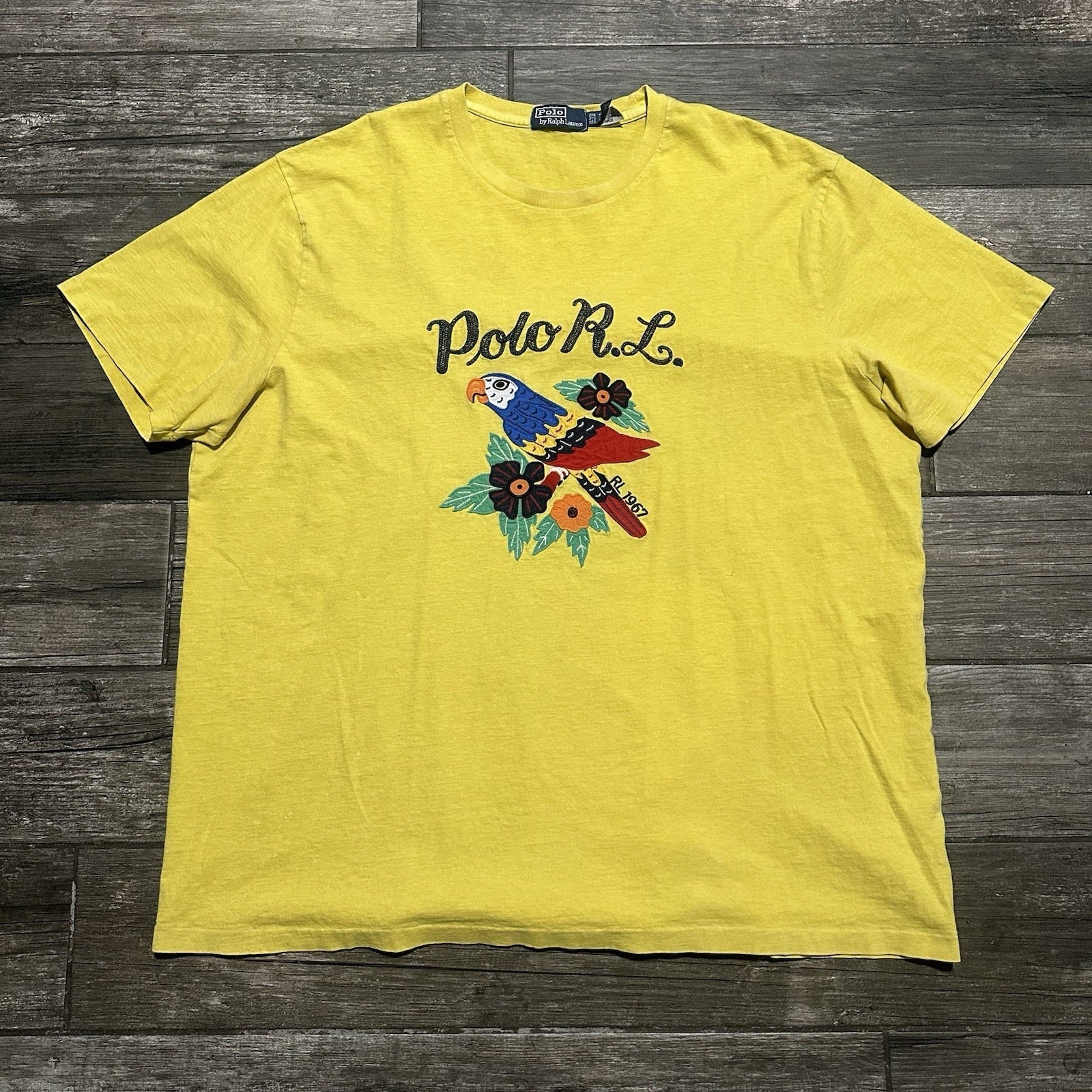 POLO RALPH LAUREN EMBROIDERED PARROT YELLOW T-SHIRT 2XL-BIG 2XB Yesterday's Fits Clothing Fashion Vintage Streetwear Fashion Item