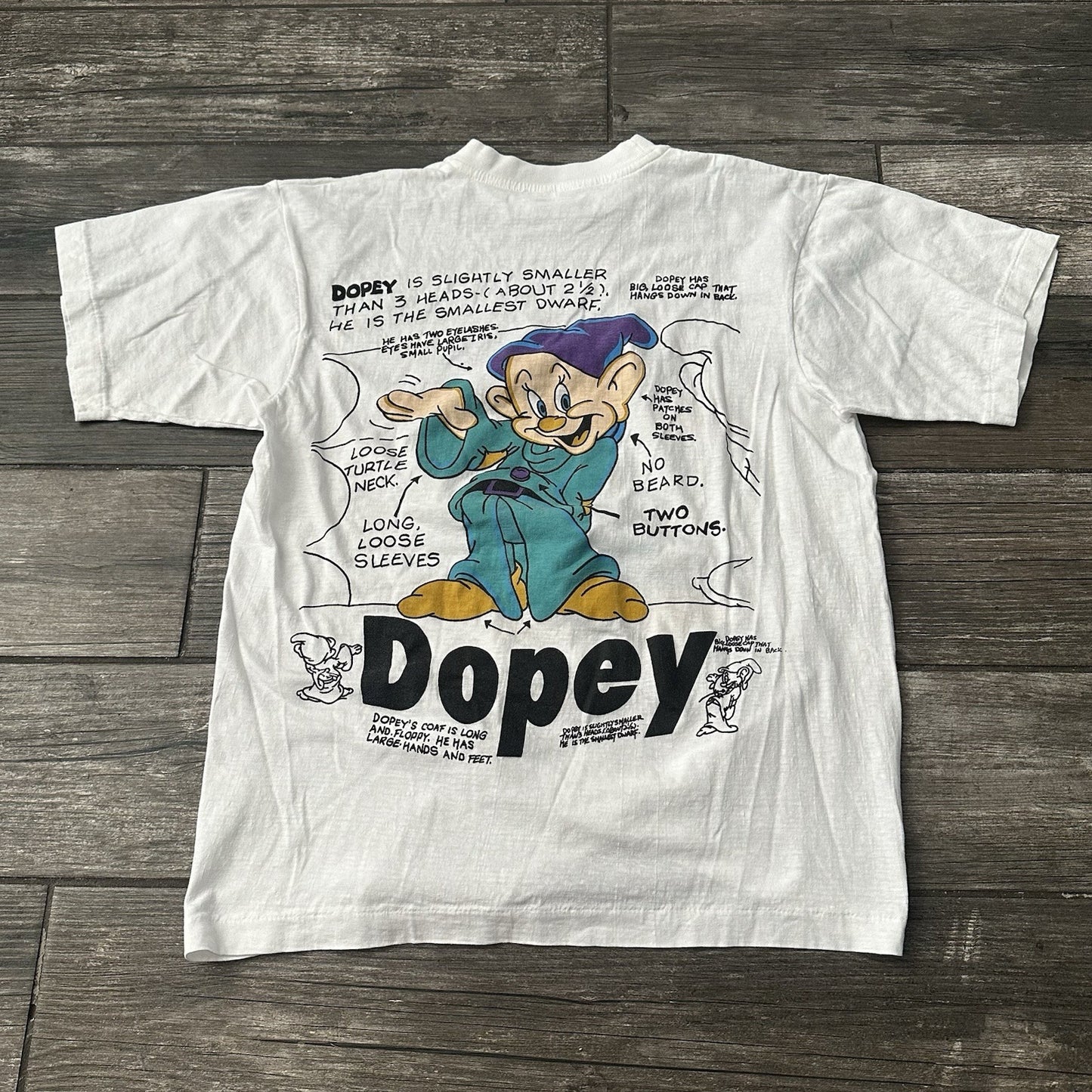 VTG DISNEY SNOW WHITE & THE 7 DWARFS DOPEY ANATOMY T-SHIRT WHITE SZ M Yesterday's Fits Clothing Fashion Vintage Streetwear Fashion Item