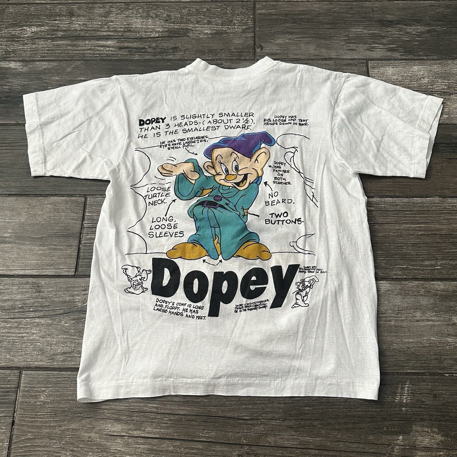 VTG DISNEY SNOW WHITE & THE 7 DWARFS DOPEY ANATOMY T-SHIRT WHITE SZ M Yesterday's Fits Clothing Fashion Vintage Streetwear Fashion Item