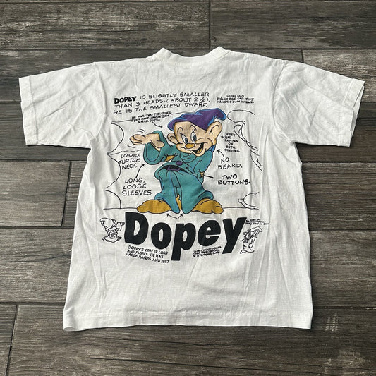 VTG DISNEY SNOW WHITE & THE 7 DWARFS DOPEY ANATOMY T-SHIRT WHITE SZ M Yesterday's Fits Clothing Fashion Vintage Streetwear Fashion Item