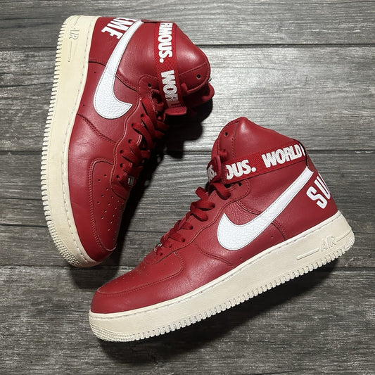 NIKE AIR FORCE 1 HIGH SUPREME WORLD FAMOUS RED 698696 610 NO BOX SZ 12 SNEAKERS Yesterday's Fits Clothing Fashion Vintage Streetwear Fashion Item