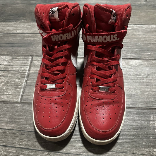 NIKE AIR FORCE 1 HIGH SUPREME WORLD FAMOUS RED 698696 610 NO BOX SZ 12 SNEAKERS Yesterday's Fits Clothing Fashion Vintage Streetwear Fashion Item