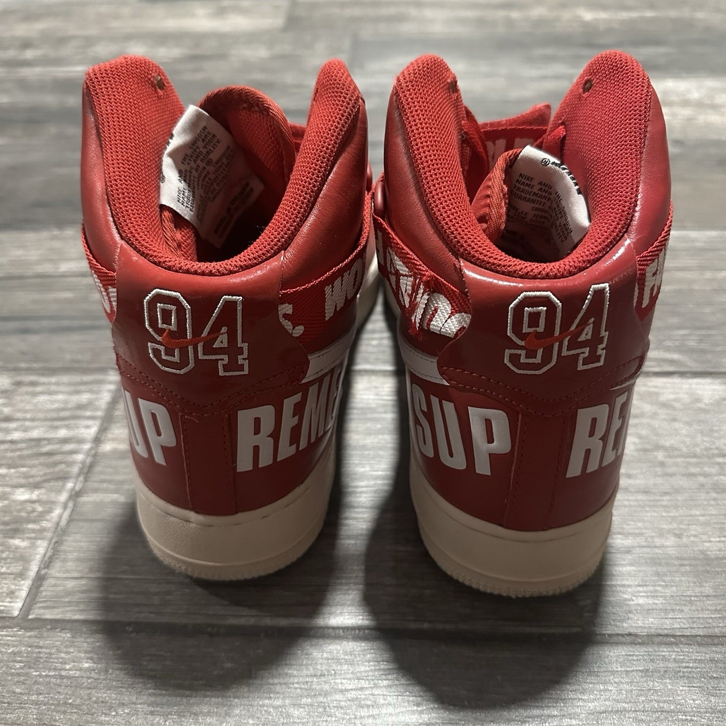 NIKE AIR FORCE 1 HIGH SUPREME WORLD FAMOUS RED 698696 610 NO BOX SZ 12 SNEAKERS Yesterday's Fits Clothing Fashion Vintage Streetwear Fashion Item