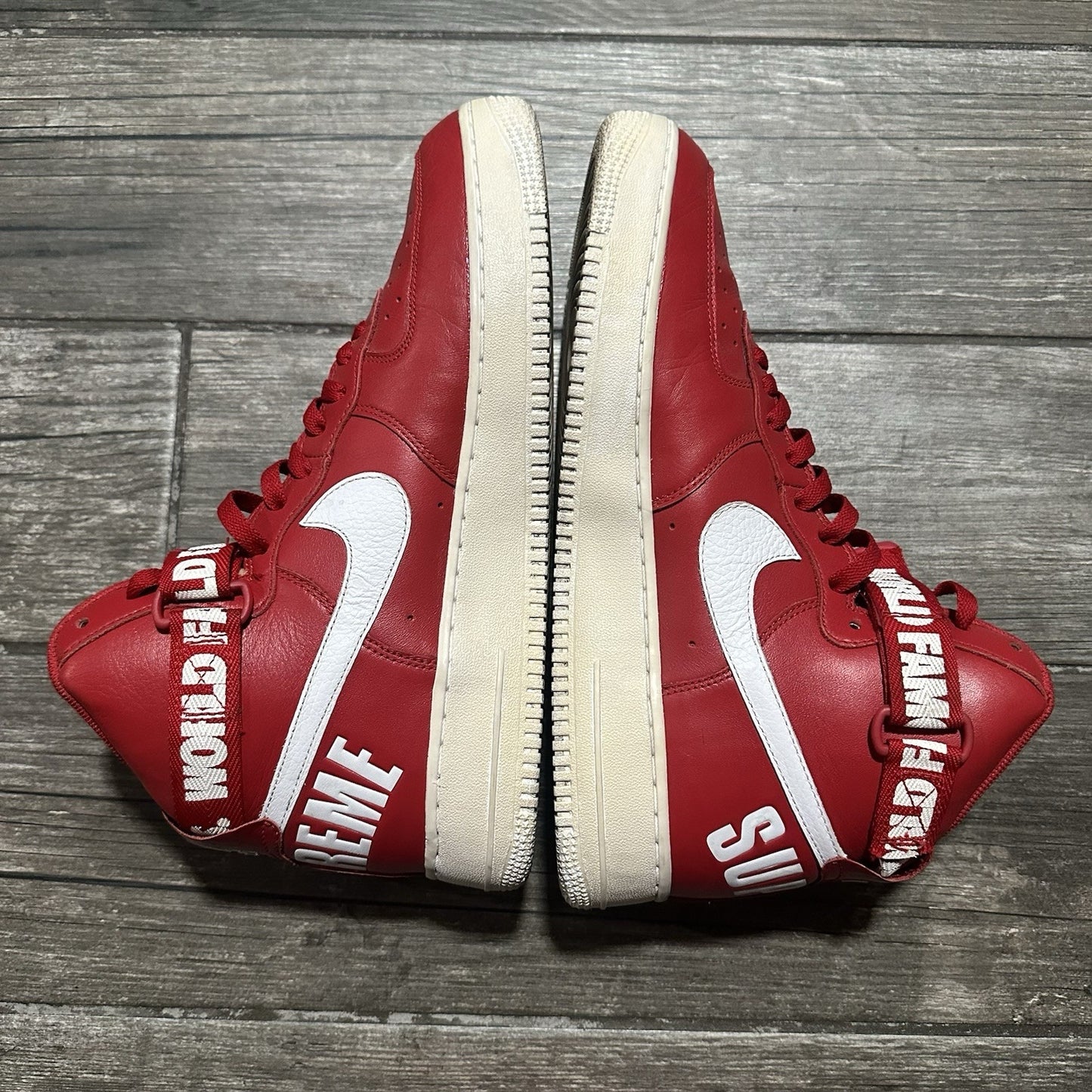 NIKE AIR FORCE 1 HIGH SUPREME WORLD FAMOUS RED 698696 610 NO BOX SZ 12 SNEAKERS Yesterday's Fits Clothing Fashion Vintage Streetwear Fashion Item