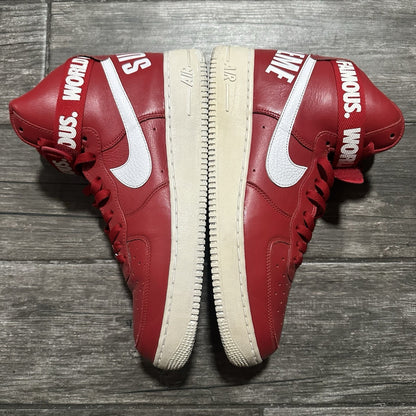 NIKE AIR FORCE 1 HIGH SUPREME WORLD FAMOUS RED 698696 610 NO BOX SZ 12 SNEAKERS Yesterday's Fits Clothing Fashion Vintage Streetwear Fashion Item