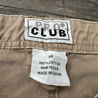 Y2K PRO CLUB BROWN CARGO SHORTS KNEE LENGTH LONG SZ 36 WAIST BAGGY FIT Pro Club Clothing Fashion Vintage Streetwear Fashion Item