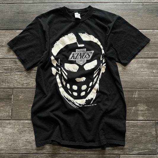 VTG 1990 LOS ANGELES KINGS BLACK FACE-MASK TEE T-SHIRT WHITE SWINGSTER NHL SZ L Yesterday's Fits Clothing Fashion Vintage Streetwear Fashion Item