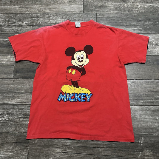 VTG 90s DISNEY MICKEY MOUSE RED T-SHIRT FADED FADER PROMO SHORT SLEEVE SZ XL Yesterday's Fits Clothing Fashion Vintage Streetwear Fashion Item