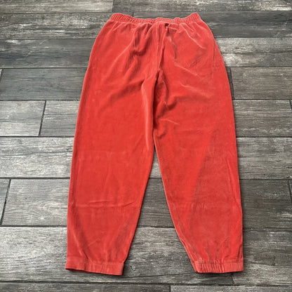 RECLAIMED VINTAGE RED VELOUR TRACK PANTS SWEATS SZ L BAGGY WIDE JOGGER (J) Yesterday's Fits Clothing Fashion Vintage Streetwear Fashion Item