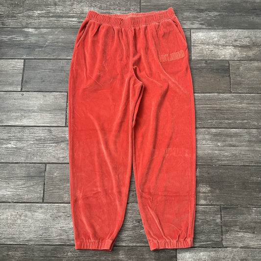RECLAIMED VINTAGE RED VELOUR TRACK PANTS SWEATS SZ L BAGGY WIDE JOGGER (J) Yesterday's Fits Clothing Fashion Vintage Streetwear Fashion Item