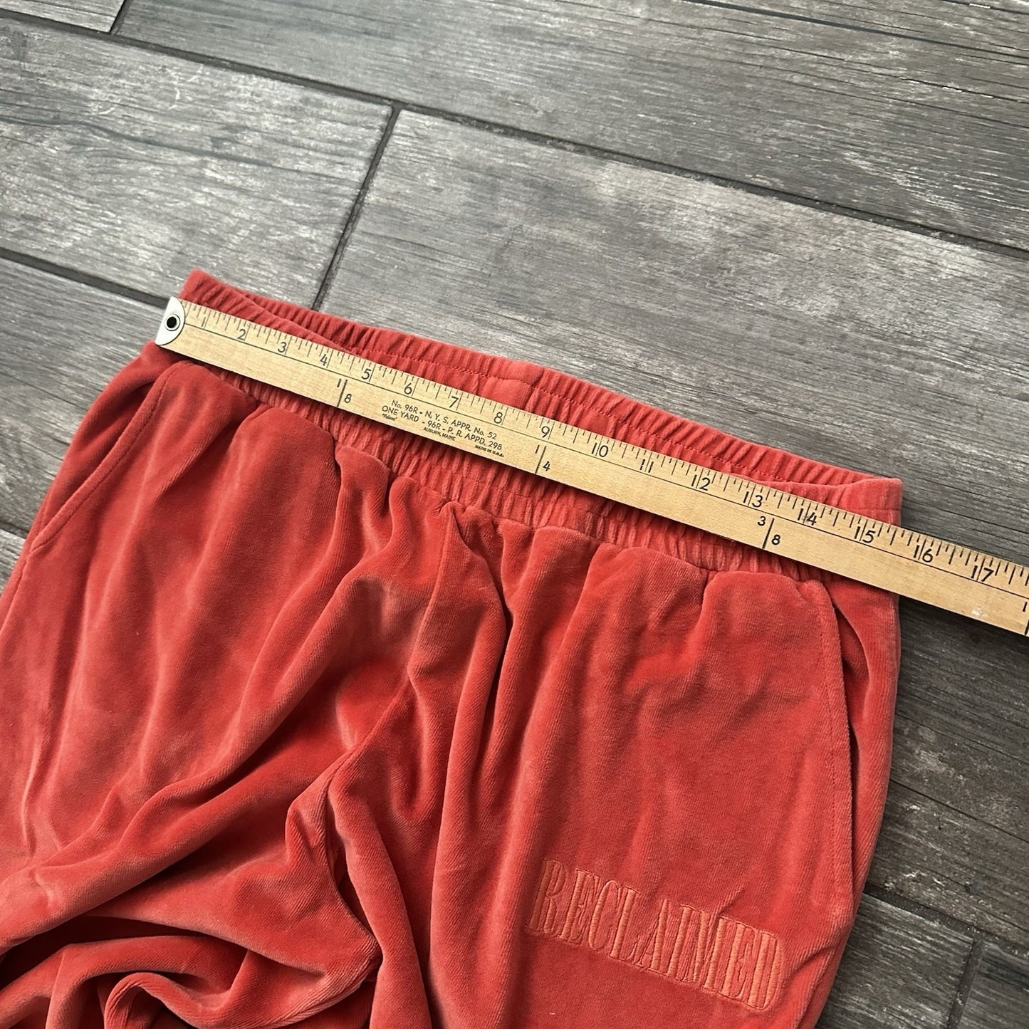RECLAIMED VINTAGE RED VELOUR TRACK PANTS SWEATS SZ L BAGGY WIDE JOGGER (J) Yesterday's Fits Clothing Fashion Vintage Streetwear Fashion Item