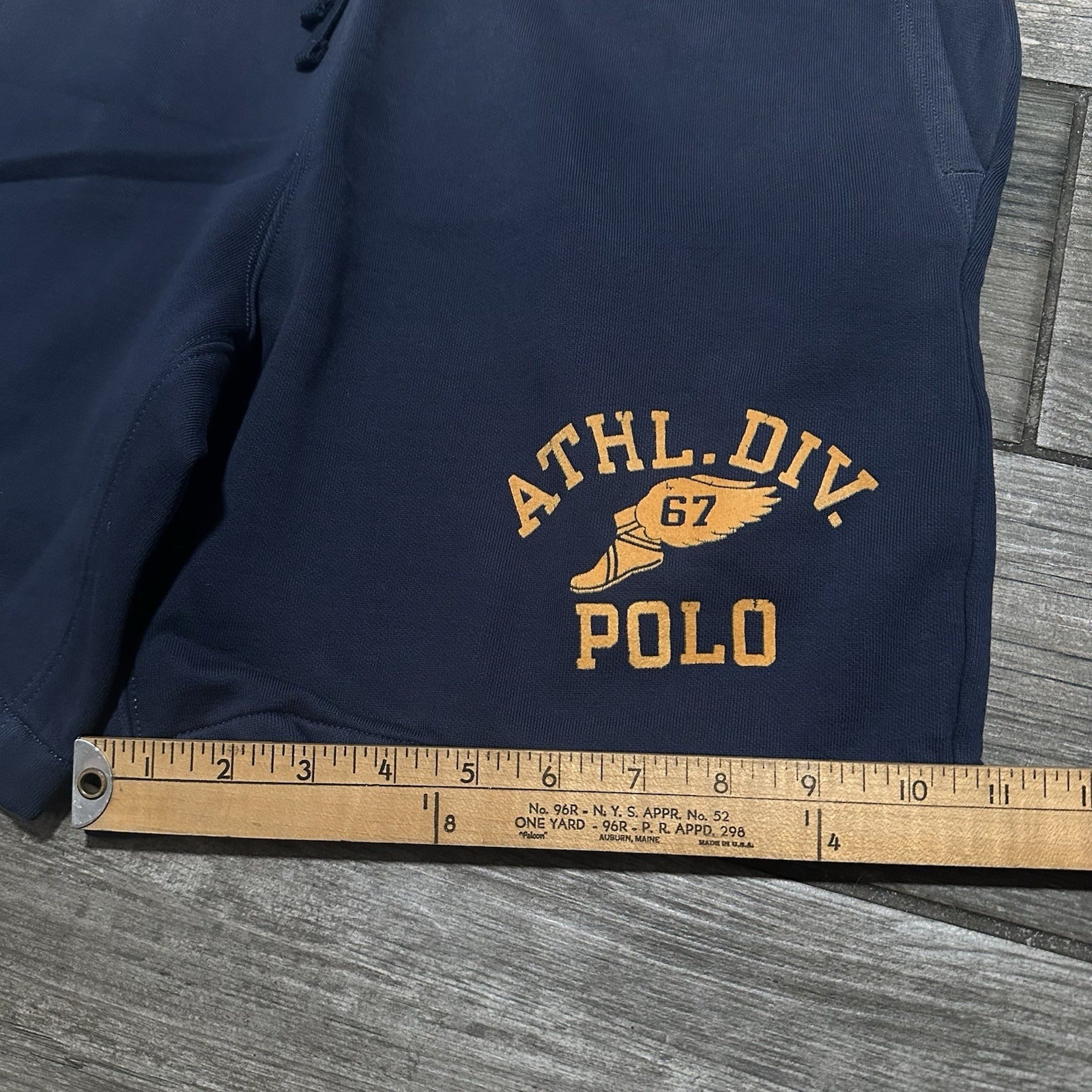 NWT POLO RALPH LAUREN P-WING ATHL DEV 67 BLUE YELLOW ATHLETIC SWEAT SHORTS SZ M Yesterday's Fits Clothing Fashion Vintage Streetwear Fashion Item