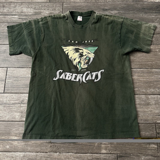 VTG SAN JOSE SABERCATS GREEN FADED DISTRESSED T-SHIRT TEE SZ XXL ARENA FOOTBALL Yesterday's Fits Clothing Fashion Vintage Streetwear Fashion Item