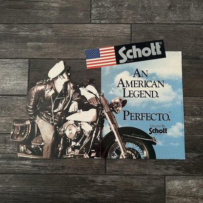 VTG SCHOTT PERFECTO AN AMERICAN LEGEND ADVERTISING DISPLAY CUT-OUT SIGN BRANDO Yesterday's Fits Clothing Fashion Vintage Streetwear Fashion Item